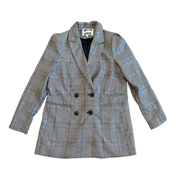 Walter Baker Plaid Long Length Oversized Blazer Jacket Black Button Size Large - Picture 1 of 12